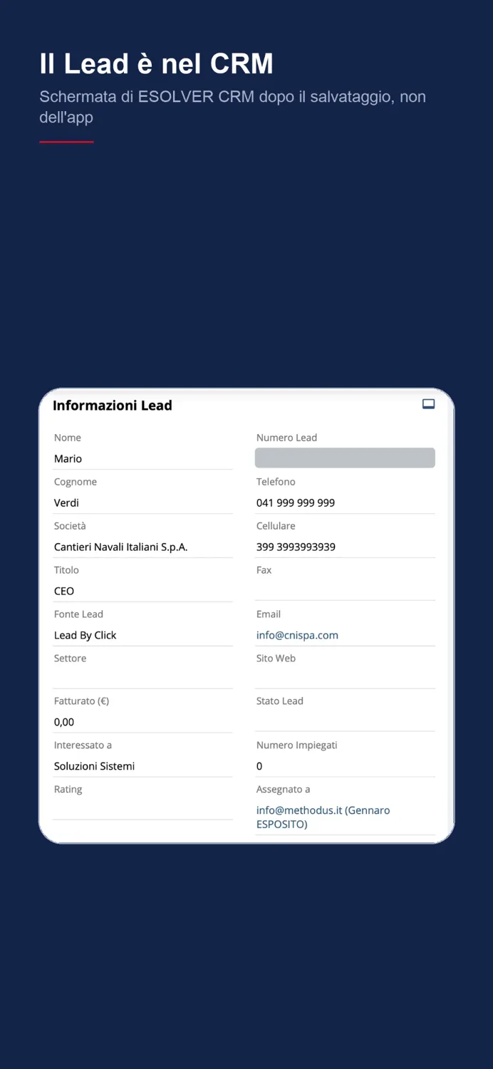 Contatto acquisito in eSOLVER CRM